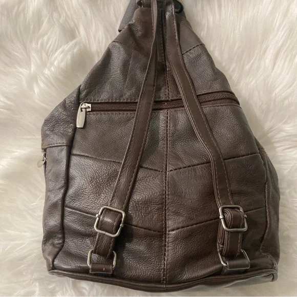 100% Leather Sling BOHO Travel/Every Day Backpack Brown - Picture 6 of 14